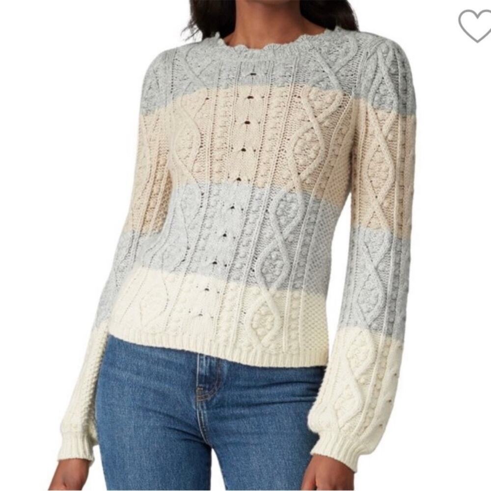 La Vie Rebecca Taylor Women's Cable Knit Wool Blend Sweater XS Gray Beige